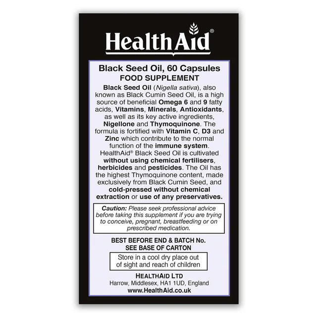 Health Aid Black Seed Oil 1000 mg With Vitamin C, D & Zinc