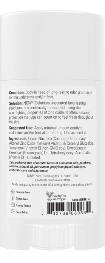 Now LONG-LASTING DEOD STICK UNSCENTED 2.2 OZ