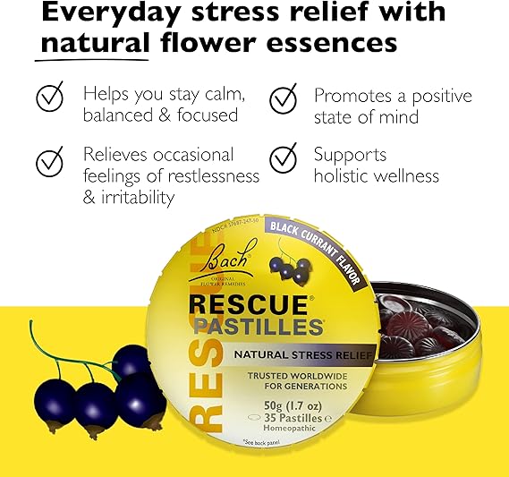 Bach Rescue Pastilles Natural Stress Relief Black Currant Flavor