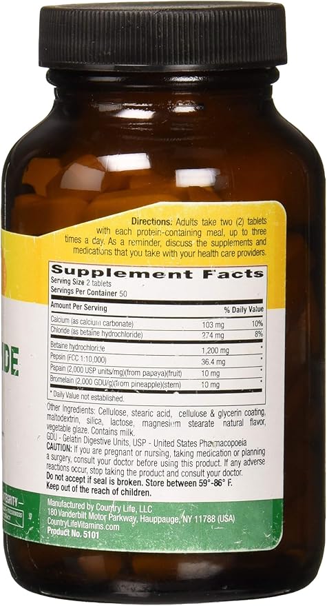 Country Life BETAINE HCL 600MG 100 Tablet