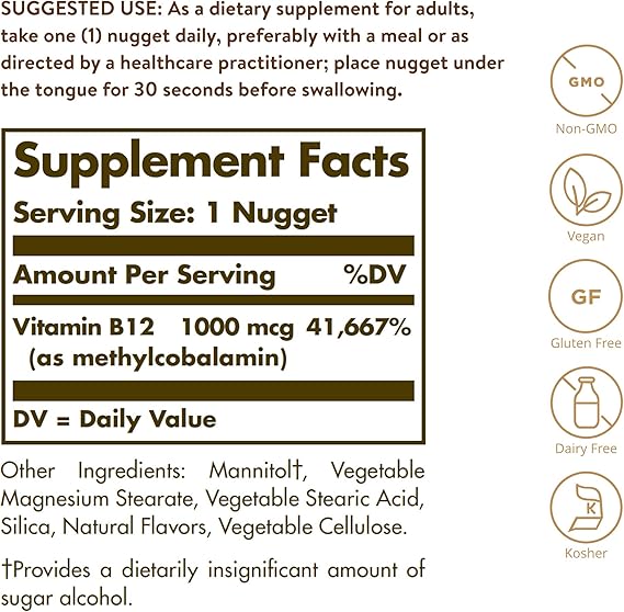 Solgar Methylcobalamin (Vitamin B12) 1000 mcg Nuggets 60tablet
