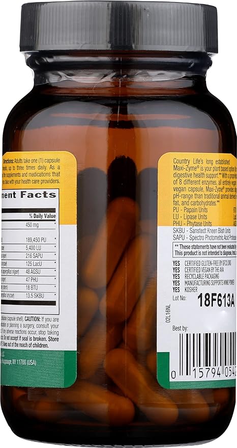 Country Life MAXI-ZYME DIGESTIVE ENZYME 60 Vegicaps