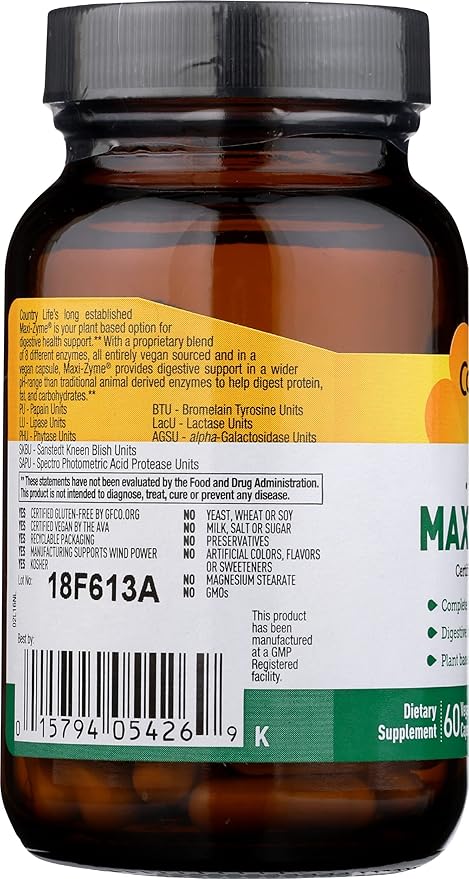 Country Life MAXI-ZYME DIGESTIVE ENZYME 60 Vegicaps