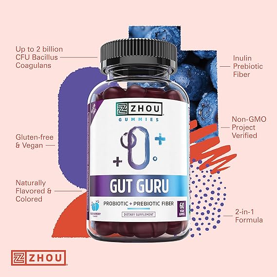 Zhou Gummies Gut Guru Prebiotic Probiotic Fiber