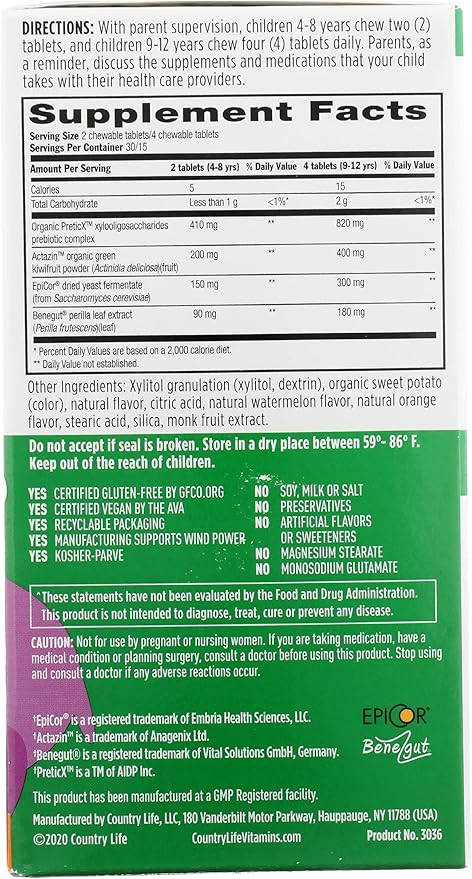 Country Life KIDS GUT CONNECTION DIGESTIVE 60 Chewable