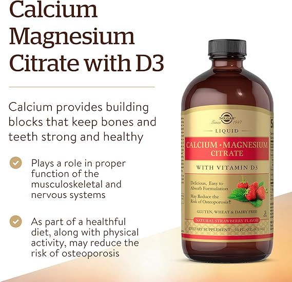 Solgar Liquid Calcium Magnesium Citrate with Vitamin D3 - Natural Strawberry Flavor 16 ozliquid