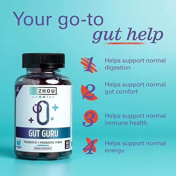 Zhou Gummies Gut Guru Prebiotic Probiotic Fiber