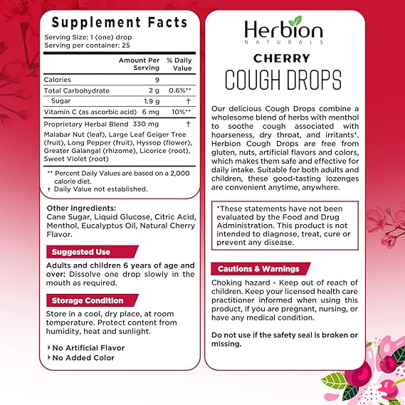 HERBION COUGH DROPS CHERRY 25CT IB0016