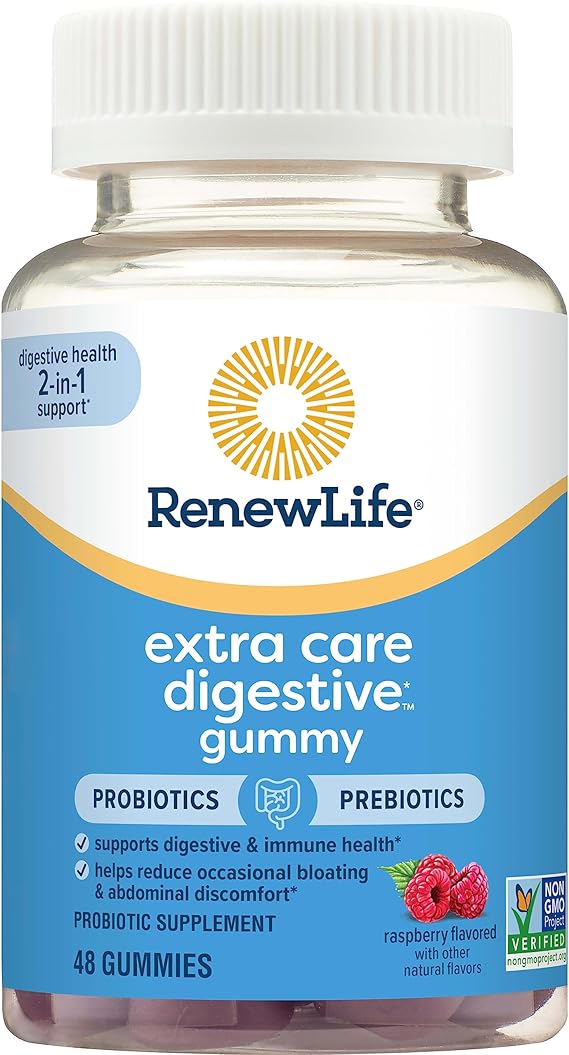 Renew Life Extra Care Digestive Gummy Probiotics Prebiotics 48 Gummies