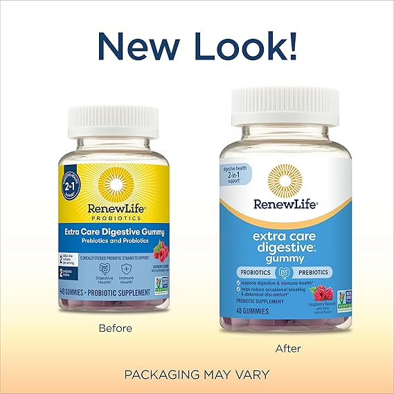 Renew Life Extra Care Digestive Gummy Probiotics Prebiotics 48 Gummies