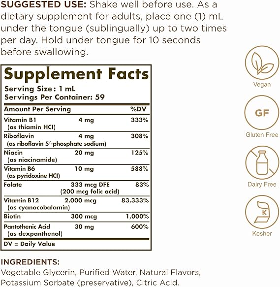 Solgar Sublingual Liquid B-12 2000 mcg with B-Complex 2 ozliquid
