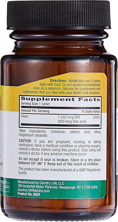 Country Life FOLIC ACID 800MCG 100 Tablet
