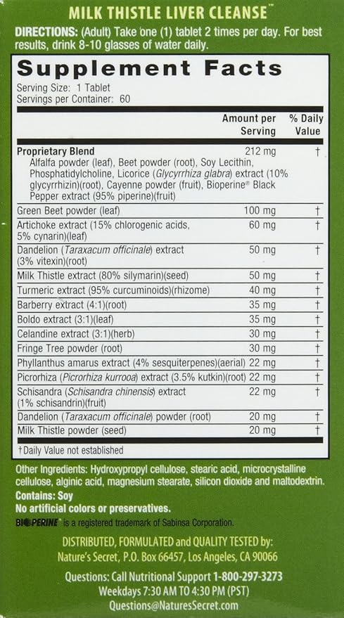 Nature’s Secret MILK THISTLE LIVER CLEANSE SUPPORTS DETOXIFICATION
