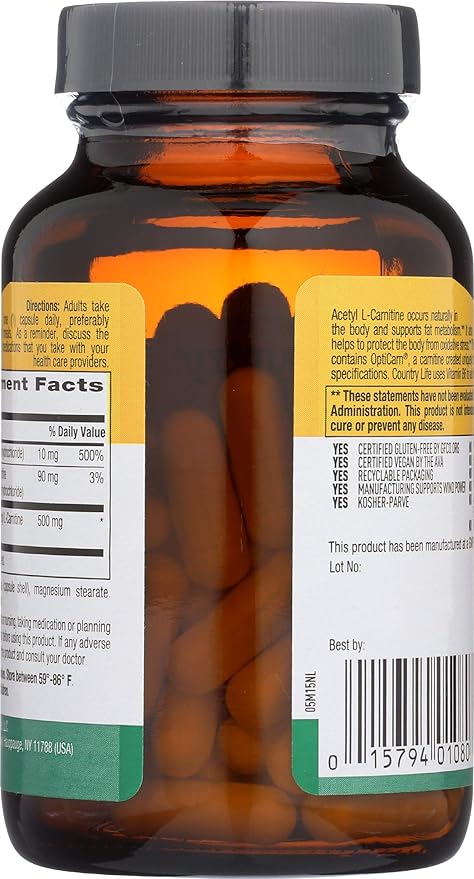 Country Life ACETYL L-CARNITINE 500MG 60 Vegicaps