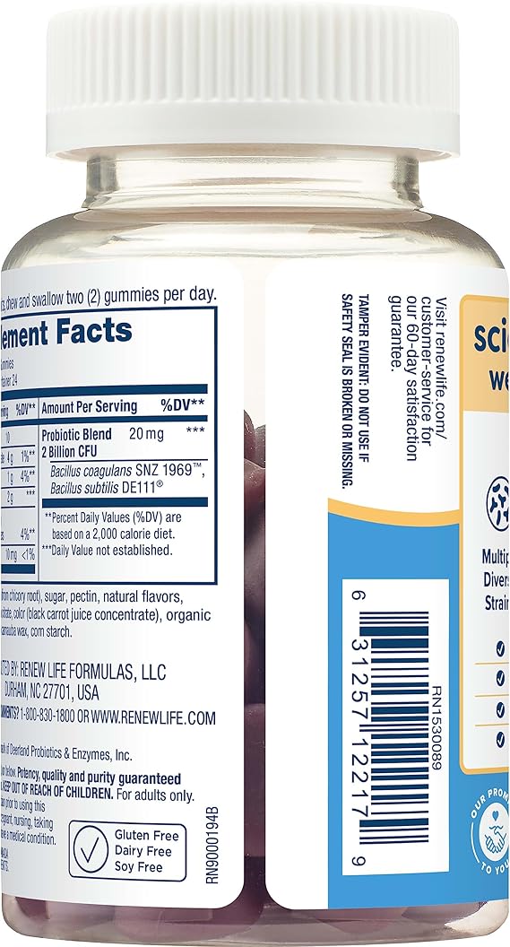 Renew Life Extra Care Digestive Gummy Probiotics Prebiotics 48 Gummies