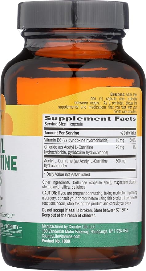 Country Life ACETYL L-CARNITINE 500MG 60 Vegicaps
