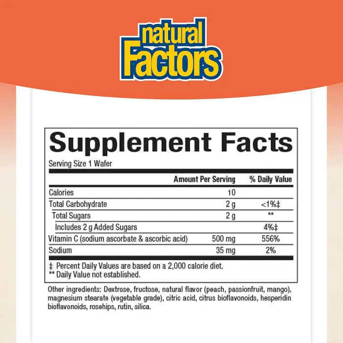 Natural Factors VITAMIN C 500 MG FRUIT-FLAVOR CHEW – PEACH, PASSIONFRUIT & MANGO 90/TAB