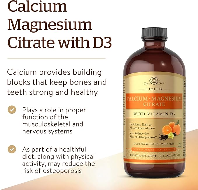 Solgar Liquid Calcium Magnesium Citrate with Vitamin D3 - Natural Orange-Vanilla Flavor 16 ozliquid