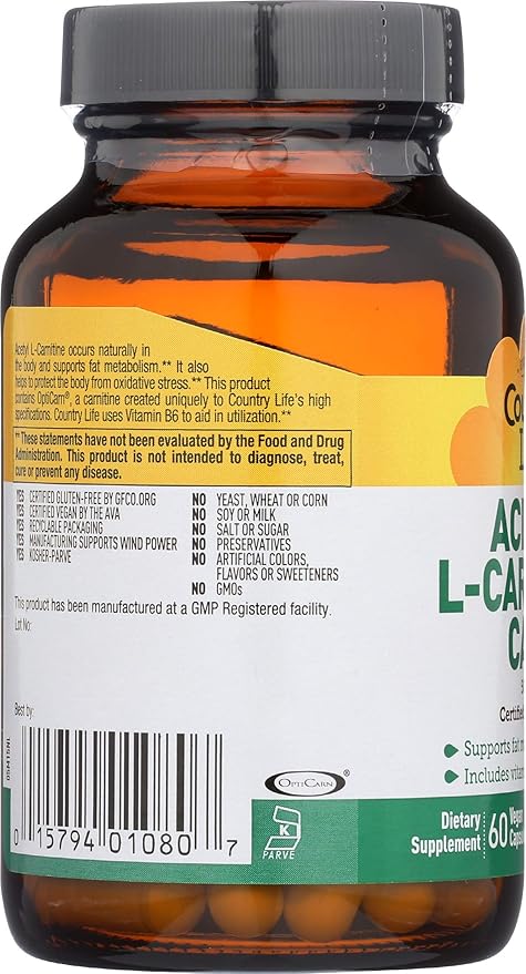 Country Life ACETYL L-CARNITINE 500MG 60 Vegicaps