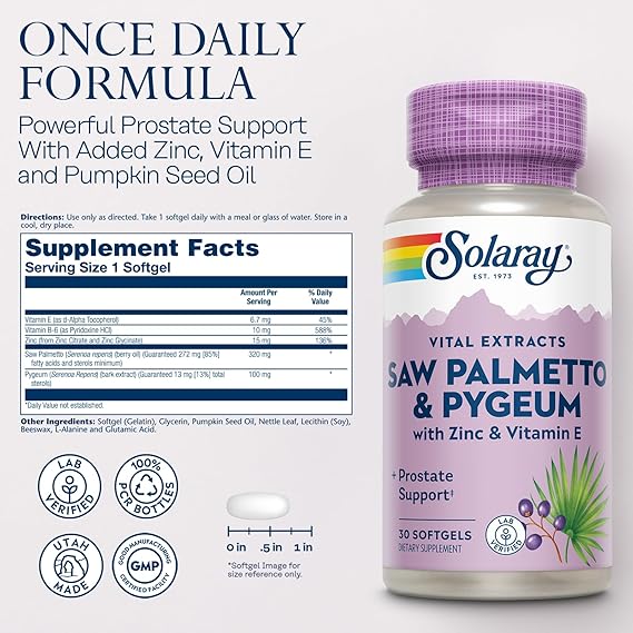 Solaray Vital Extracts Saw Palmetto & Pygeum 30CT Softgel
