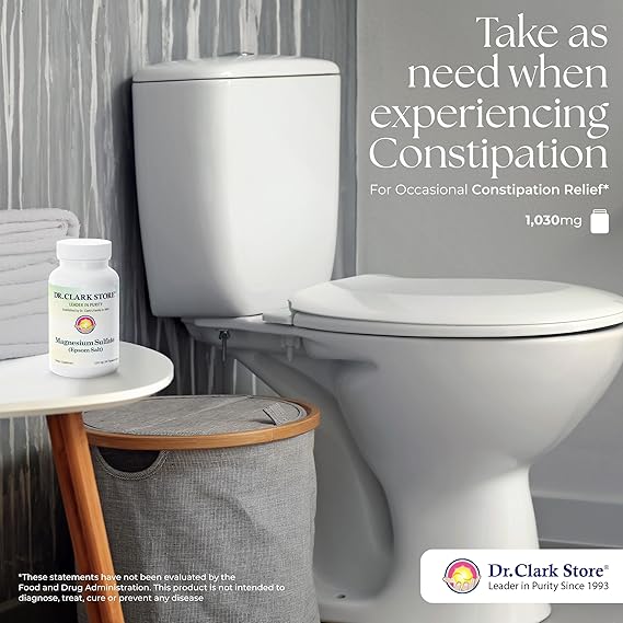 Dr. Clark Magnesium Sulfate USP (Epsom Salt) - 1030 mg, Magnesium Supplement for Constipation, Liver and Gallbladder Cleanse, 100 Gelatin Capsules