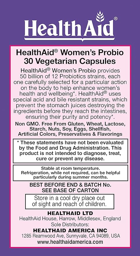 HealthAid Women's Probio Probiotic Daily Veg 30 cap 50 billion CFU 12 strains