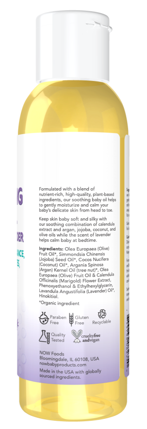 Now SOOTHING BABY OIL-CALMING LAVENDER 4 OZ