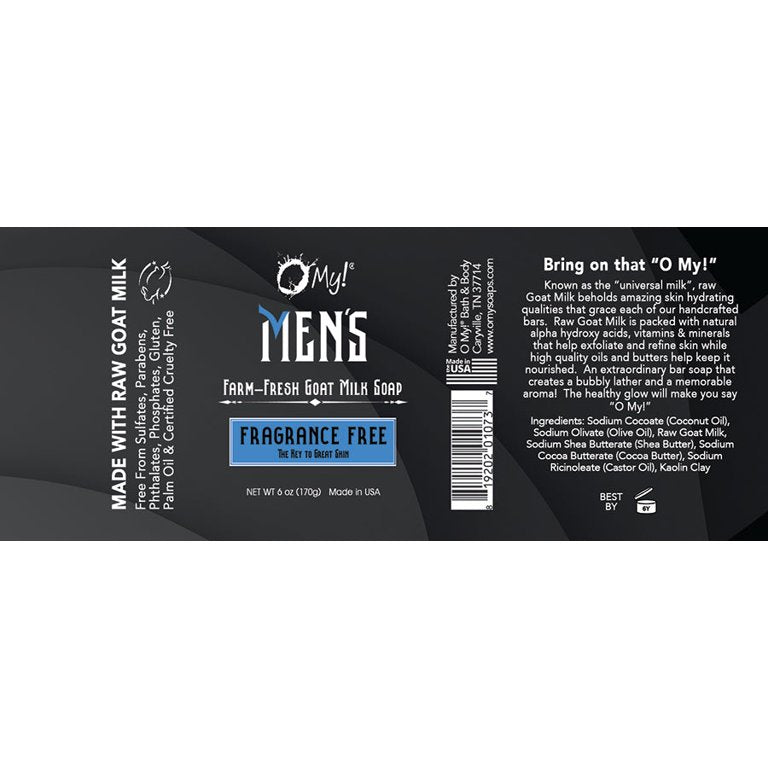 O MY! BATH AND BODYGOAT MILK SOAP BAR MENS FRAGRANCE FREE 6 OZ