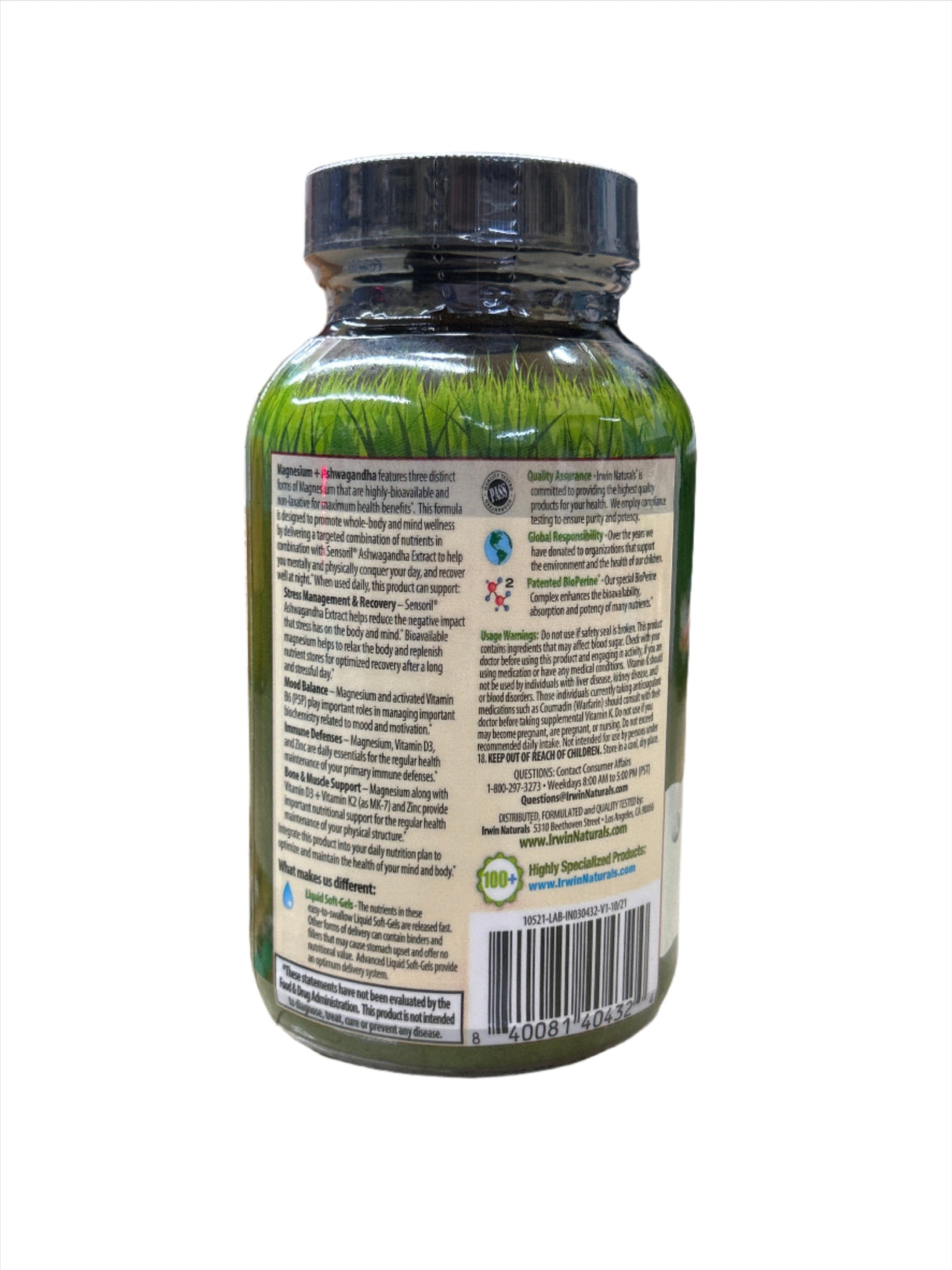 Irwin Naturals Magnesium + Ashwagandha 60 Liquid Soft-Gels