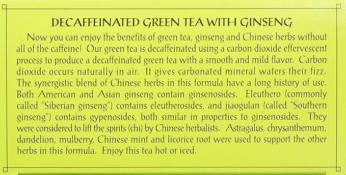 TRIPLE LEAF TEA Té verde descafeinado con ginseng y hierbas chinas 20 BOLSITAS