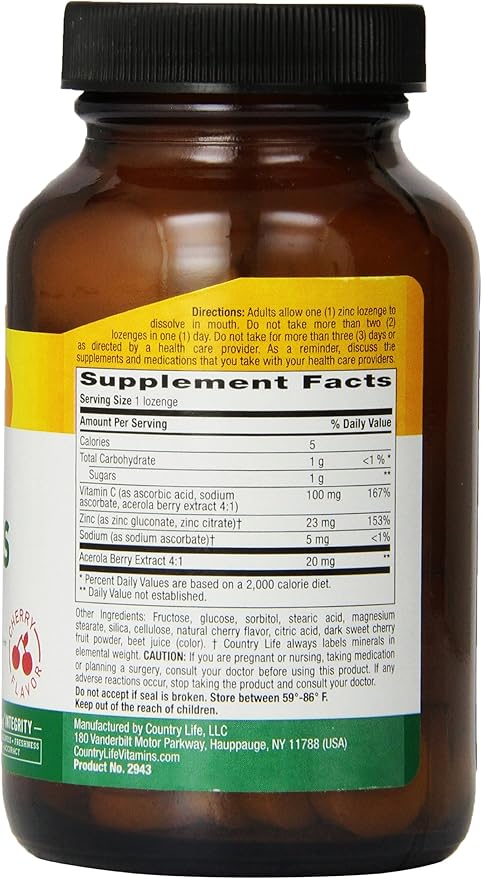 Country Life ZINC LOZENGES CHERRY 23MG 60 Tablet