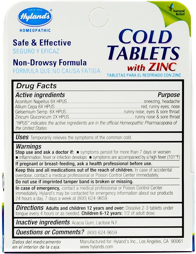 Hyland's Cold Tablets With Zinc