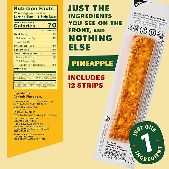 SOLELY Fruit Jerky,Pineapple,Multipack 4.1 OZ
