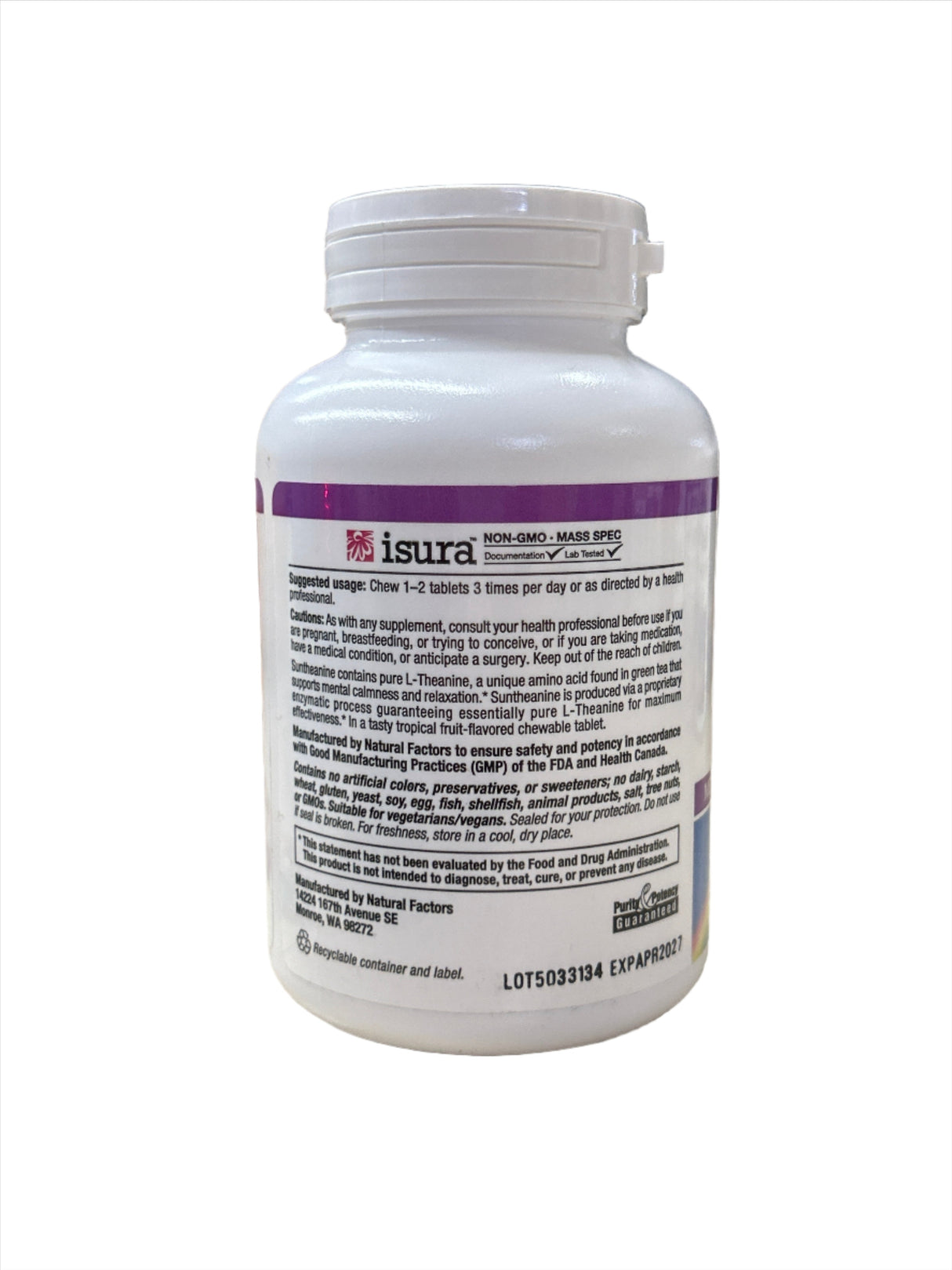 Suntheanine L-Theanine 100 mg 60 Chewable Tablets