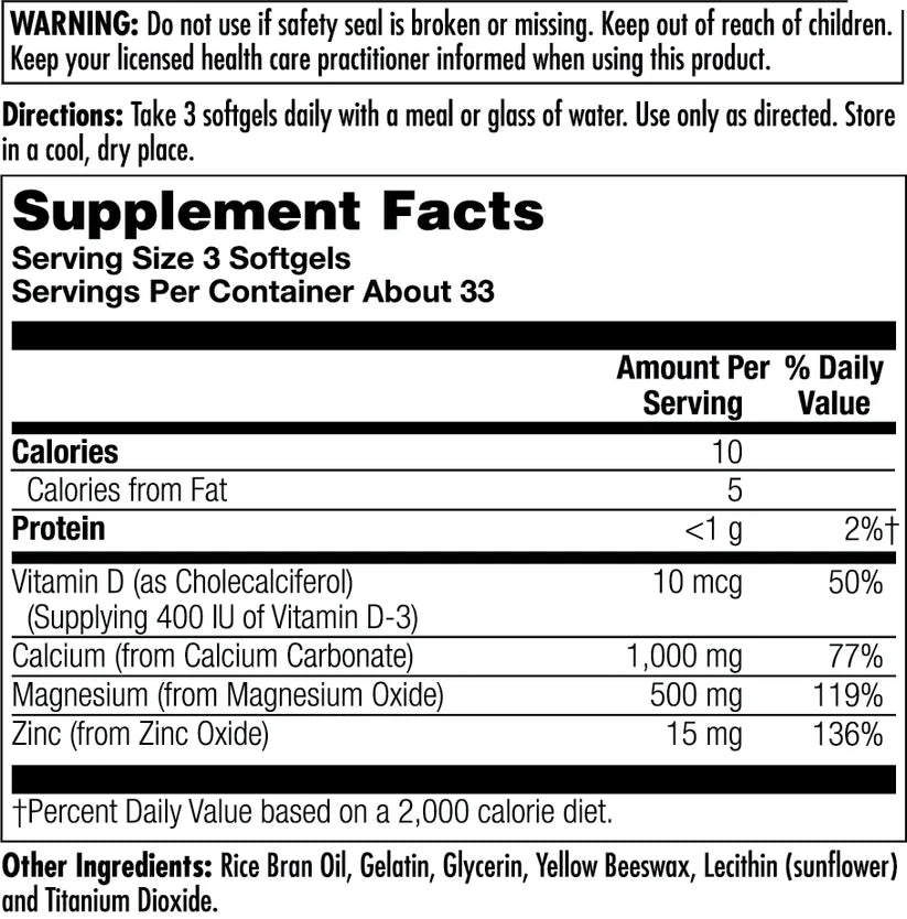 Kal Calcium+ActivGels 1000mg | Calcium, Magnesium, Zinc and Vitamin D-3 