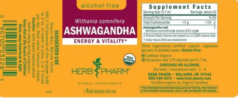 Herb Pharm ASHWAGANDHA ALCOHOL-FREE 1 oz