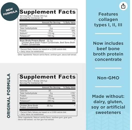 Ancient Nutrition Bone Broth Protein - Vanilla - 40 srv Powder