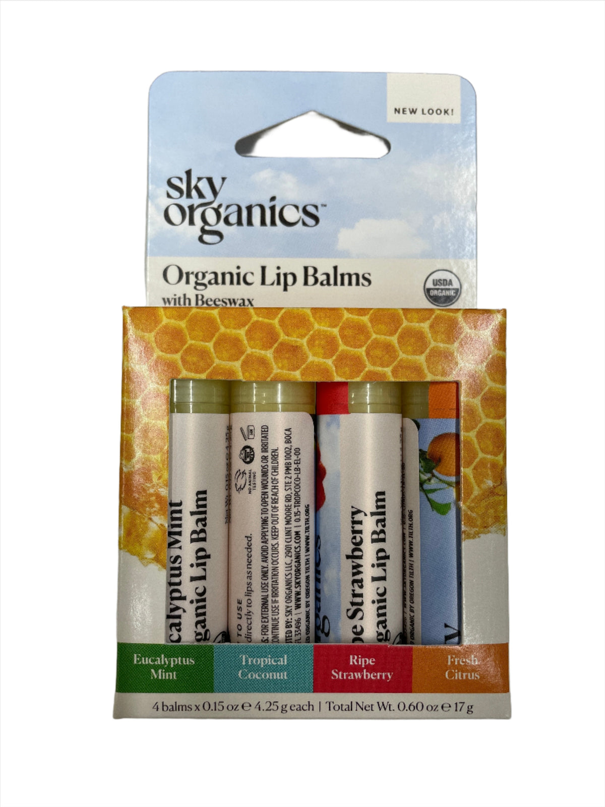 Bálsamos labiales orgánicos con cera de abeja de Sky Organics, paquete de 4