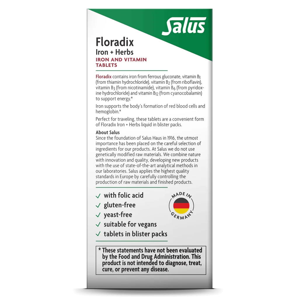 Floradix Iron Tablets Gluten-Free Yeast-Free 80 Tablets