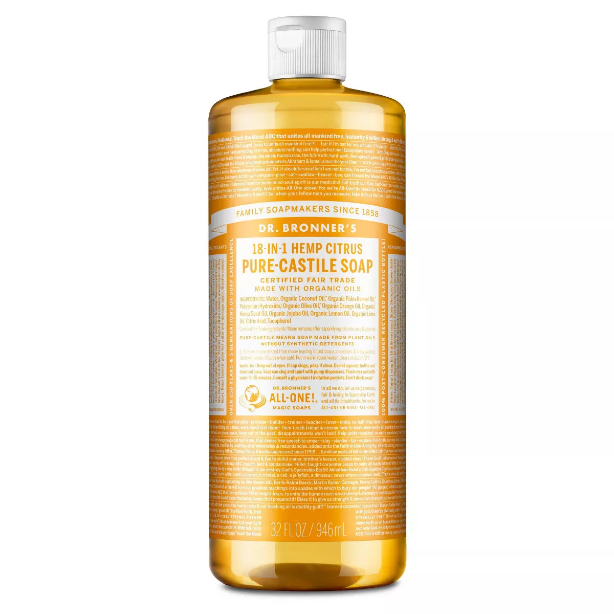 DR. BRONNER'S MAGIC SOAPS ORGANIC CASTILE LIQUID SOAP CITRUS ORANGE 32OZ