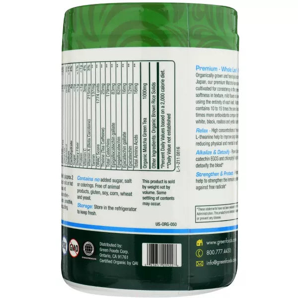 GREEN FOODS CORPORATION MATCHA GREEN TEA 60SERVNG 11OZ