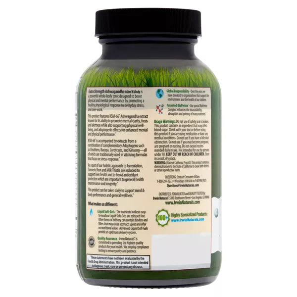 Irwin Naturals Ashwagandha Extra Strength Mind & Body 60 Liquid Soft-Gels