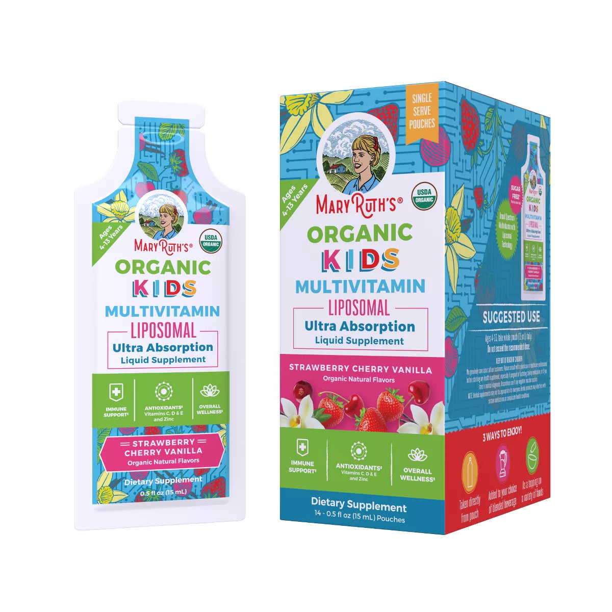 MaryRuth's Organic Kids Multivitamin Liposomal Box (14 pouches - 0.5 oz each)