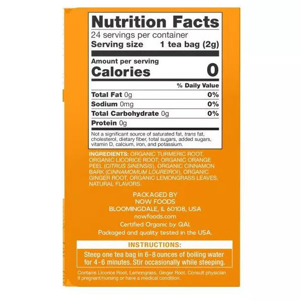 Now TURMERIC GINGER ORGANIC TEA 24 BAGS