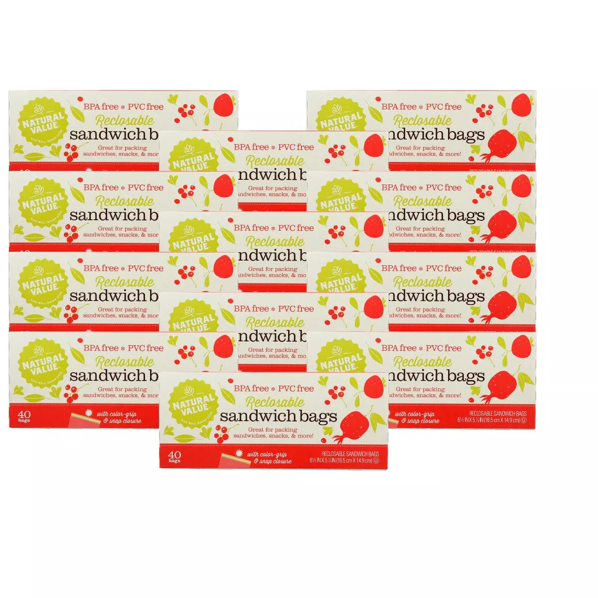 NATURAL VALUE Sandwich Bags, Recloseable 40 CT