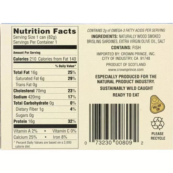 CROWN PRINCE In Olive Oil, Brisling 3.75 OZ