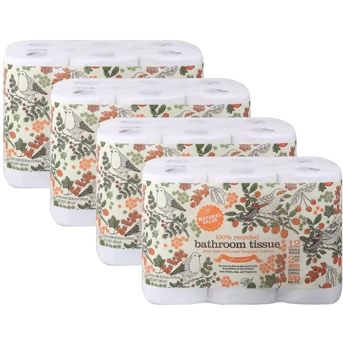NATURAL VALUE Bathroom Tissue, 400 Cnt Rolls 12 PK