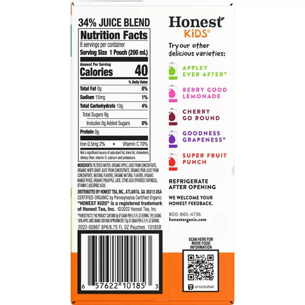 HONEST KIDS Jce Drnk,Twist Tropical Punch 6.75 OZ