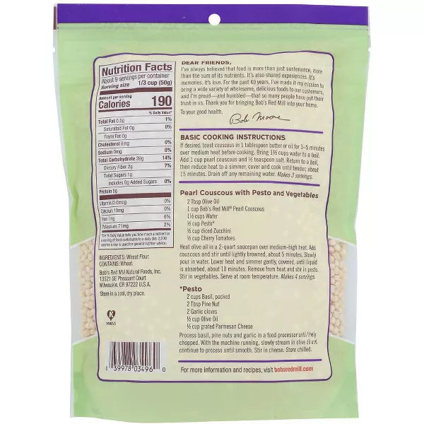 BOB`S RED MILL Couscous, Pearl, Natural 16 OZ