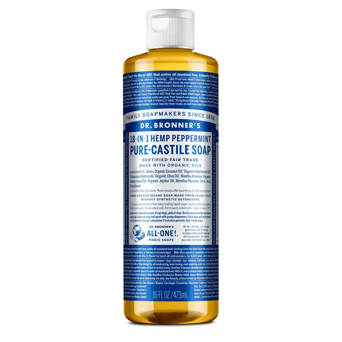 DR. BRONNER'S MAGIC SOAPS ORGANIC CASTILE LIQUID SOAP PEPPERMINT16OZ